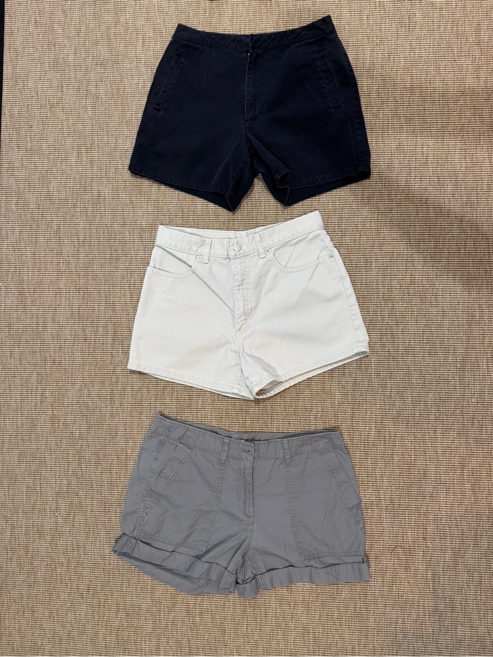J. Crew & Loft Women's Black, Natural & Khaki Green Shorts Trio